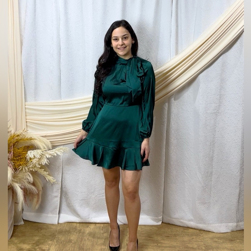 Satin tie neck dress
